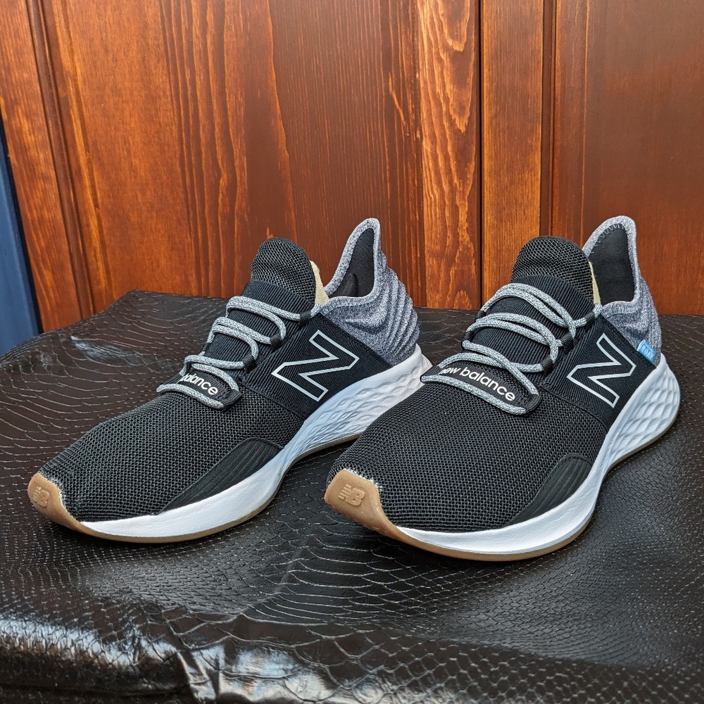 New Balance Black Gray Athletic Sneakers with Gum Accents
